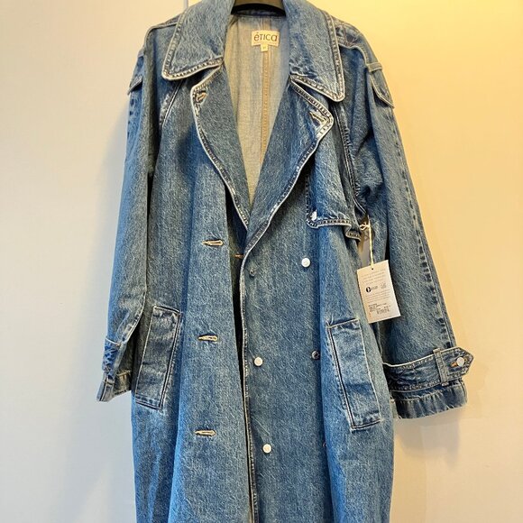 NWT Etica Jaques Denim Trench Coat (Medium Wash) - Picture 3 of 16